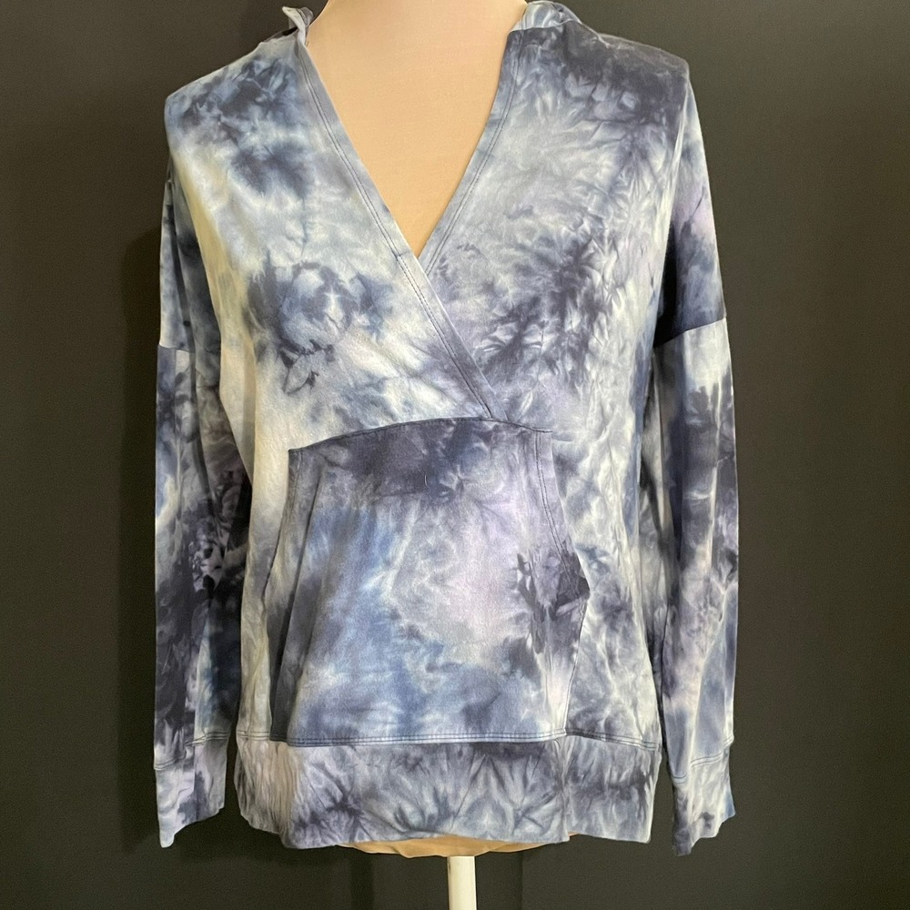 Balance Collection Hoodie Women Medium Blue Tie Dye Crossover V-Neck Pullover - Picture 3 of 6